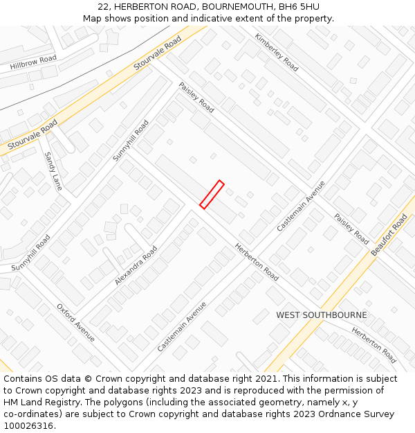 22, HERBERTON ROAD, BOURNEMOUTH, BH6 5HU: Location map and indicative extent of plot