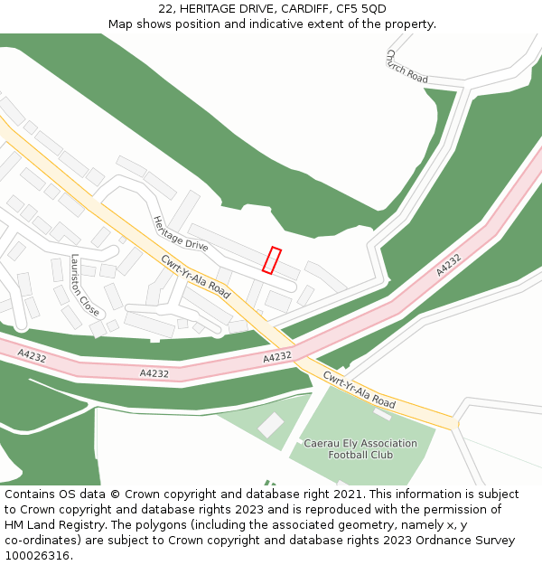 22, HERITAGE DRIVE, CARDIFF, CF5 5QD: Location map and indicative extent of plot