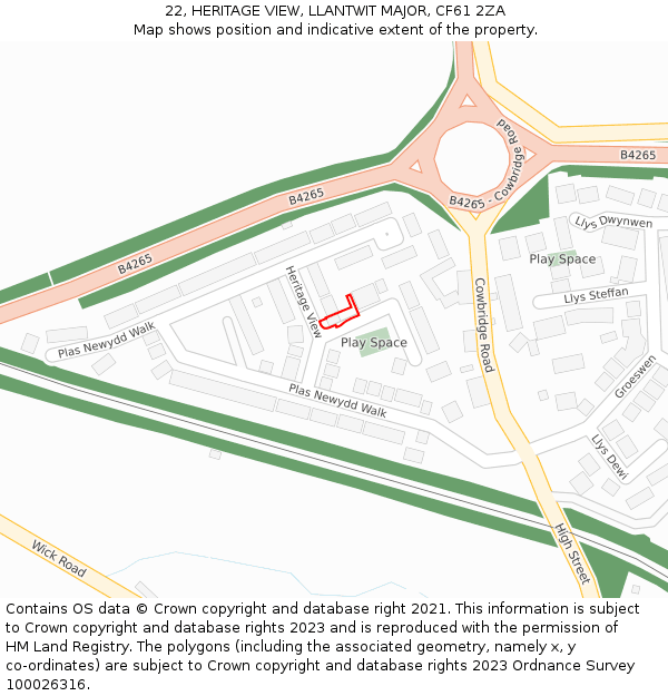 22, HERITAGE VIEW, LLANTWIT MAJOR, CF61 2ZA: Location map and indicative extent of plot