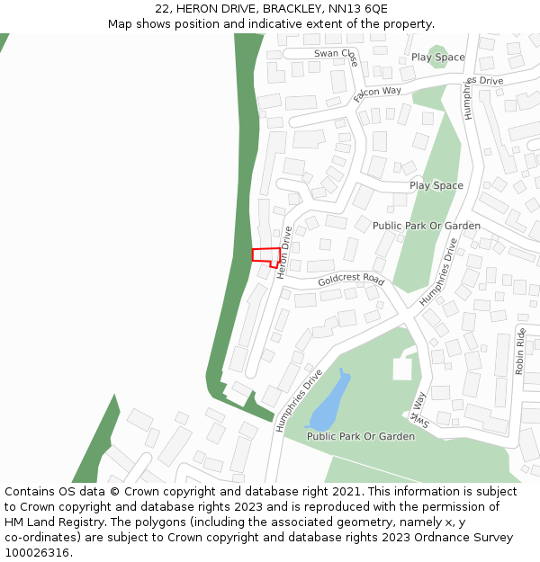 22, HERON DRIVE, BRACKLEY, NN13 6QE: Location map and indicative extent of plot