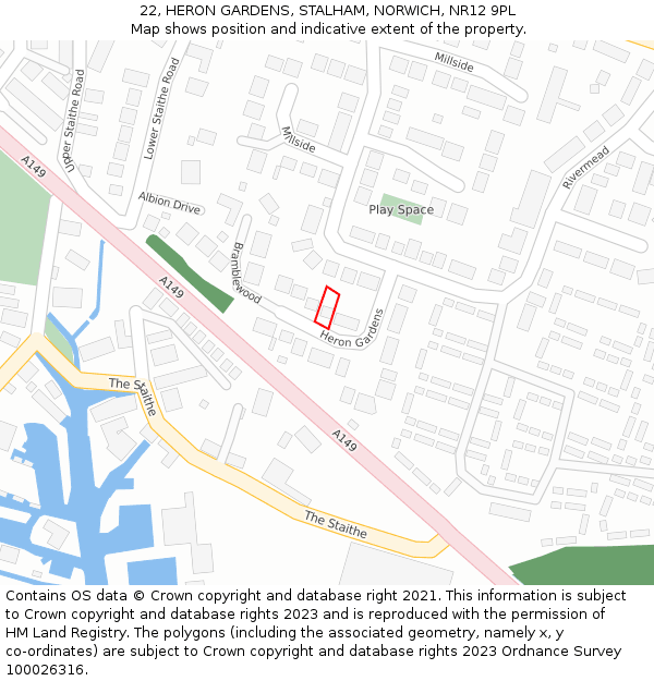 22, HERON GARDENS, STALHAM, NORWICH, NR12 9PL: Location map and indicative extent of plot