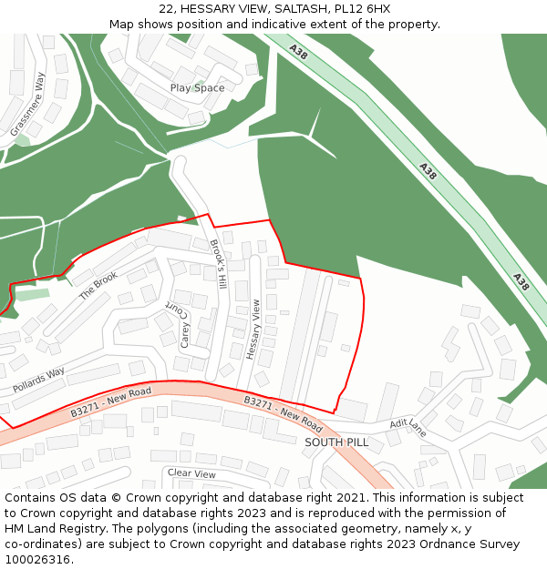 22, HESSARY VIEW, SALTASH, PL12 6HX: Location map and indicative extent of plot