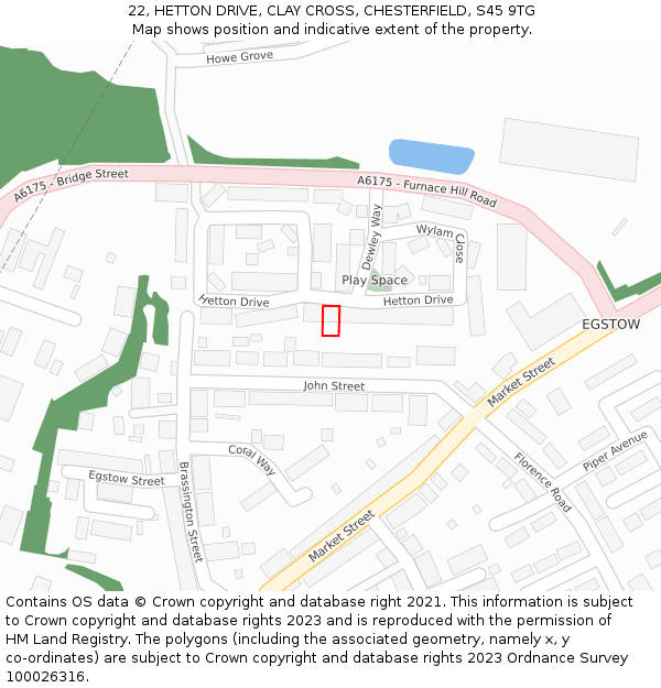 22, HETTON DRIVE, CLAY CROSS, CHESTERFIELD, S45 9TG: Location map and indicative extent of plot