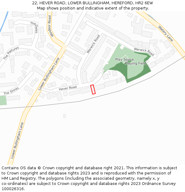 22, HEVER ROAD, LOWER BULLINGHAM, HEREFORD, HR2 6EW: Location map and indicative extent of plot