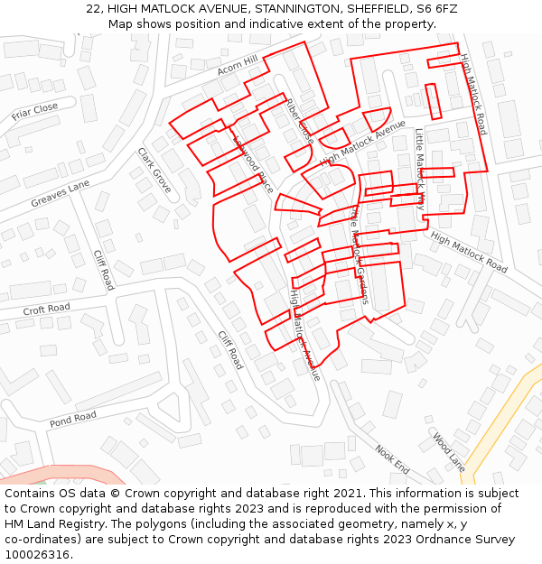 22, HIGH MATLOCK AVENUE, STANNINGTON, SHEFFIELD, S6 6FZ: Location map and indicative extent of plot