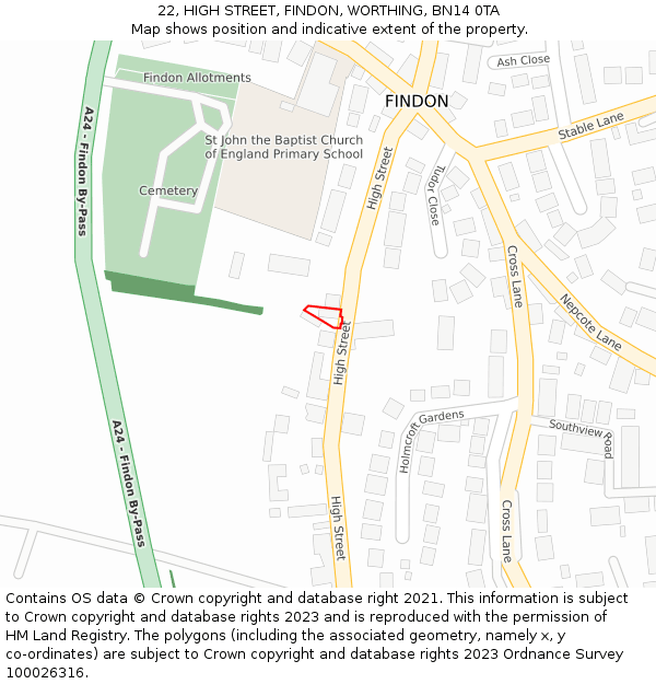 22, HIGH STREET, FINDON, WORTHING, BN14 0TA: Location map and indicative extent of plot
