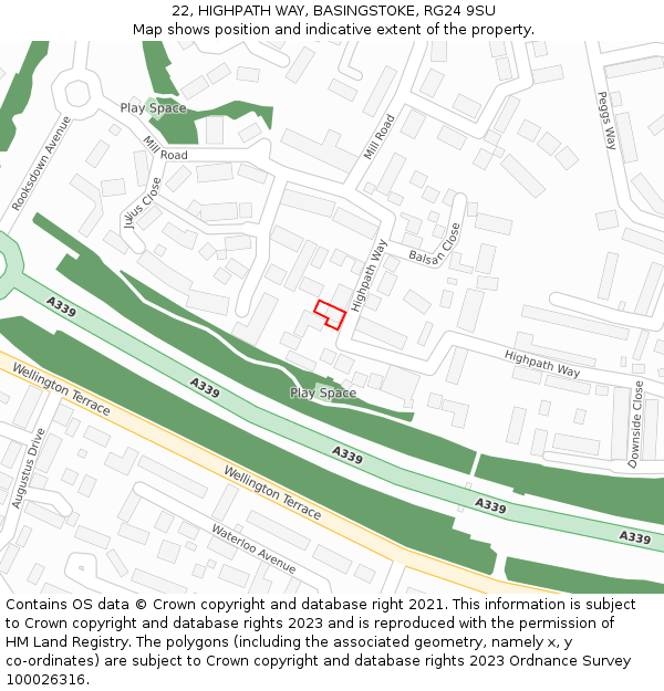 22, HIGHPATH WAY, BASINGSTOKE, RG24 9SU: Location map and indicative extent of plot