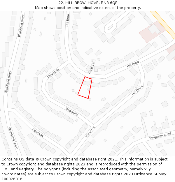 22, HILL BROW, HOVE, BN3 6QF: Location map and indicative extent of plot
