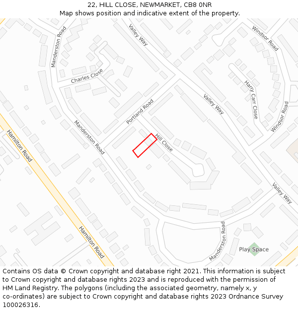 22, HILL CLOSE, NEWMARKET, CB8 0NR: Location map and indicative extent of plot