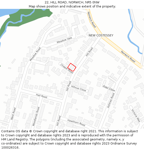 22, HILL ROAD, NORWICH, NR5 0NW: Location map and indicative extent of plot