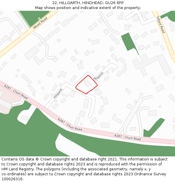 22, HILLGARTH, HINDHEAD, GU26 6PP: Location map and indicative extent of plot