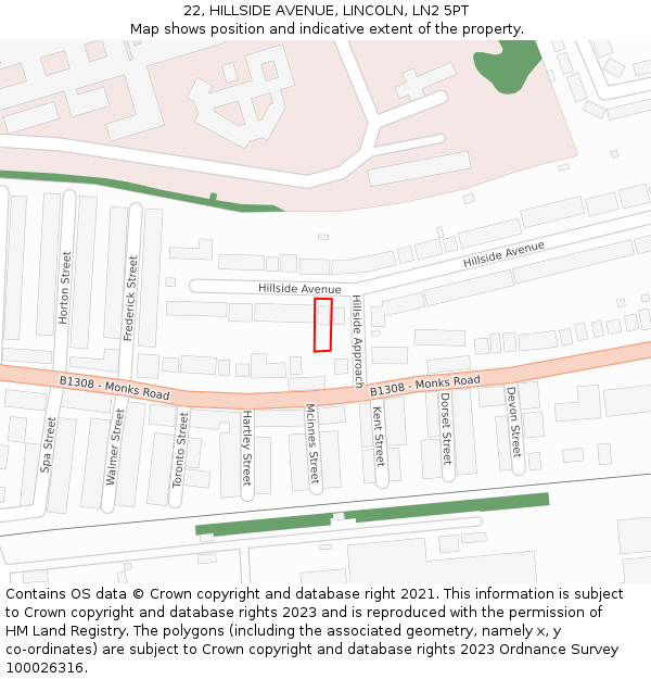 22, HILLSIDE AVENUE, LINCOLN, LN2 5PT: Location map and indicative extent of plot