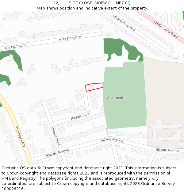 22, HILLSIDE CLOSE, NORWICH, NR7 0QJ: Location map and indicative extent of plot