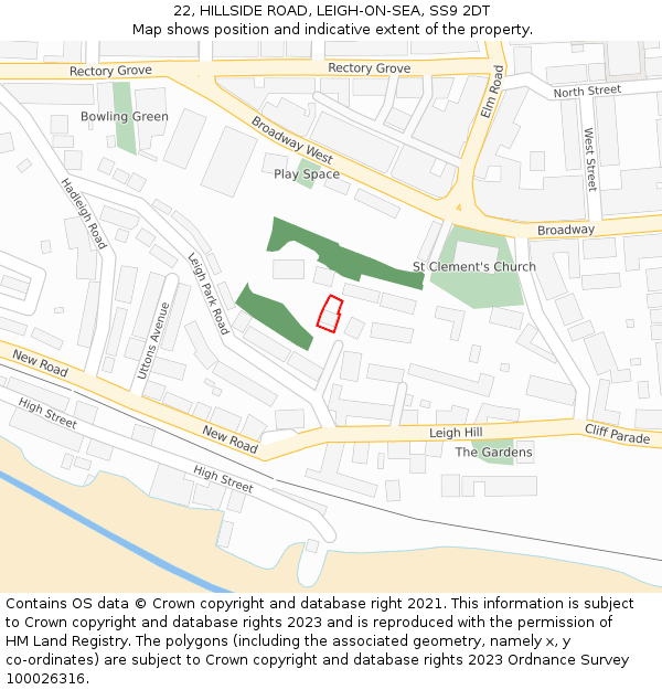 22, HILLSIDE ROAD, LEIGH-ON-SEA, SS9 2DT: Location map and indicative extent of plot