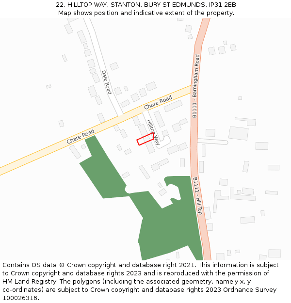 22, HILLTOP WAY, STANTON, BURY ST EDMUNDS, IP31 2EB: Location map and indicative extent of plot