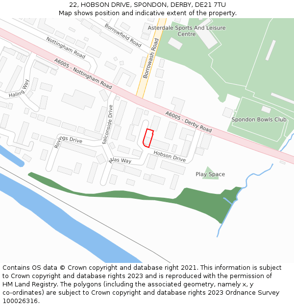 22, HOBSON DRIVE, SPONDON, DERBY, DE21 7TU: Location map and indicative extent of plot