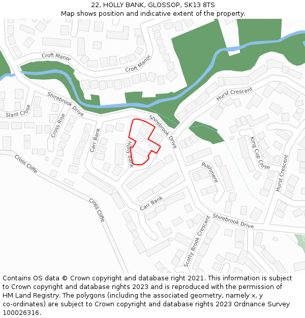 22, HOLLY BANK, GLOSSOP, SK13 8TS: Location map and indicative extent of plot