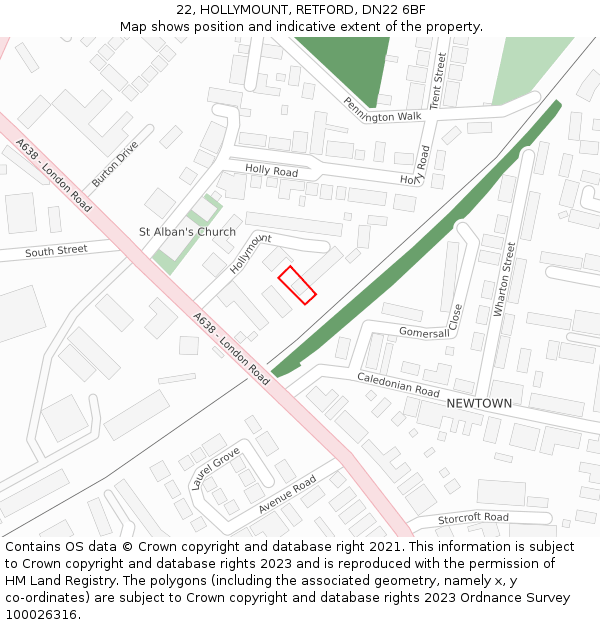 22, HOLLYMOUNT, RETFORD, DN22 6BF: Location map and indicative extent of plot