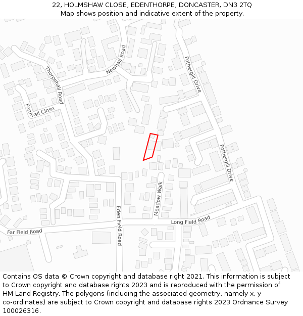22, HOLMSHAW CLOSE, EDENTHORPE, DONCASTER, DN3 2TQ: Location map and indicative extent of plot