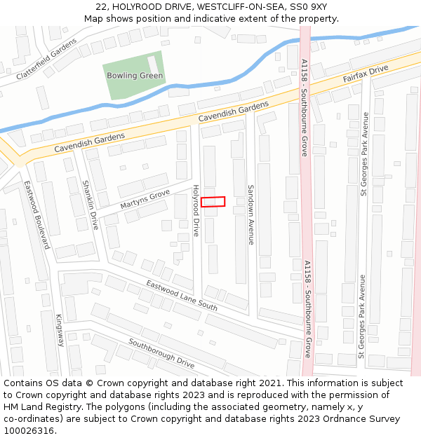 22, HOLYROOD DRIVE, WESTCLIFF-ON-SEA, SS0 9XY: Location map and indicative extent of plot