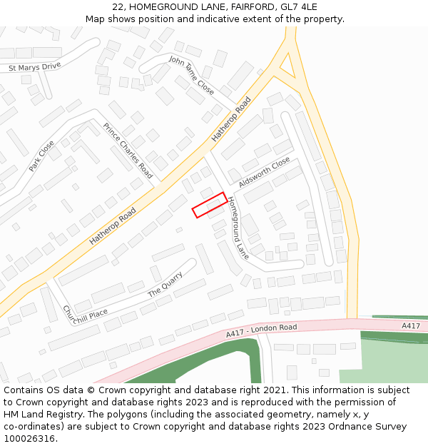 22, HOMEGROUND LANE, FAIRFORD, GL7 4LE: Location map and indicative extent of plot