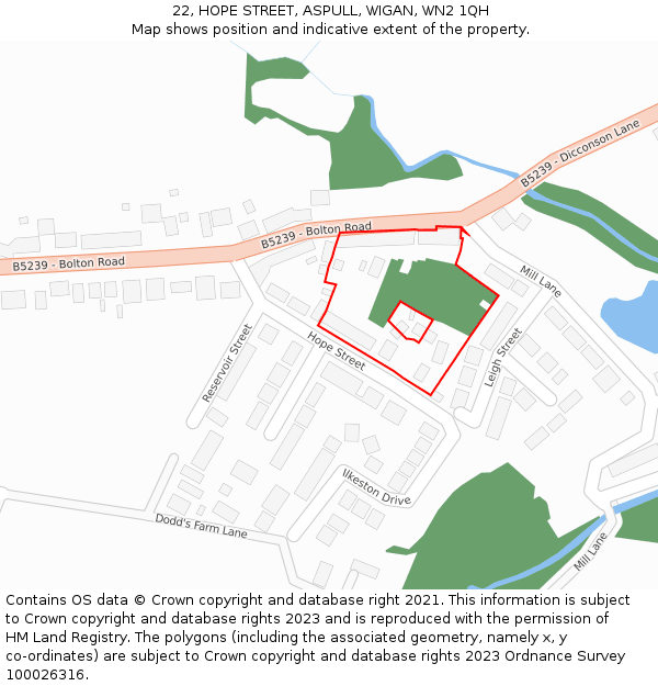 22, HOPE STREET, ASPULL, WIGAN, WN2 1QH: Location map and indicative extent of plot
