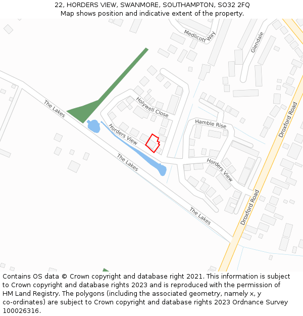22, HORDERS VIEW, SWANMORE, SOUTHAMPTON, SO32 2FQ: Location map and indicative extent of plot