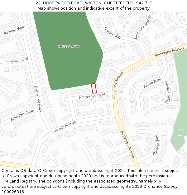 22, HORSEWOOD ROAD, WALTON, CHESTERFIELD, S42 7LS: Location map and indicative extent of plot