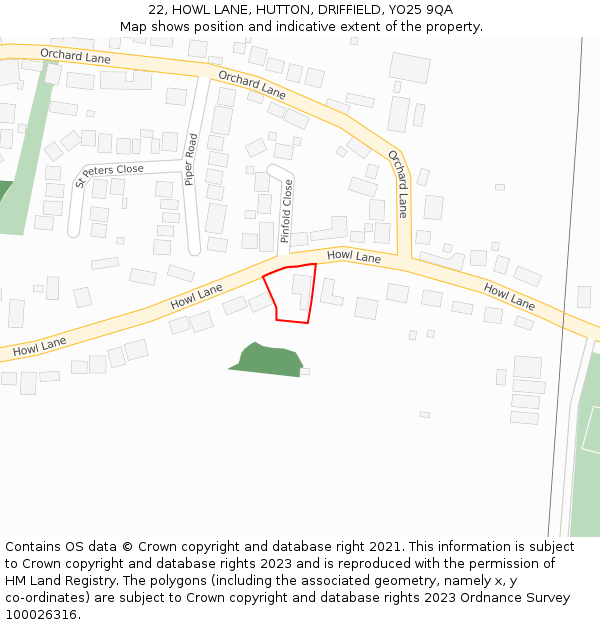 22, HOWL LANE, HUTTON, DRIFFIELD, YO25 9QA: Location map and indicative extent of plot