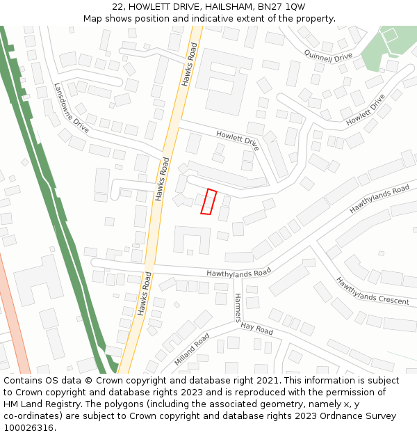 22, HOWLETT DRIVE, HAILSHAM, BN27 1QW: Location map and indicative extent of plot
