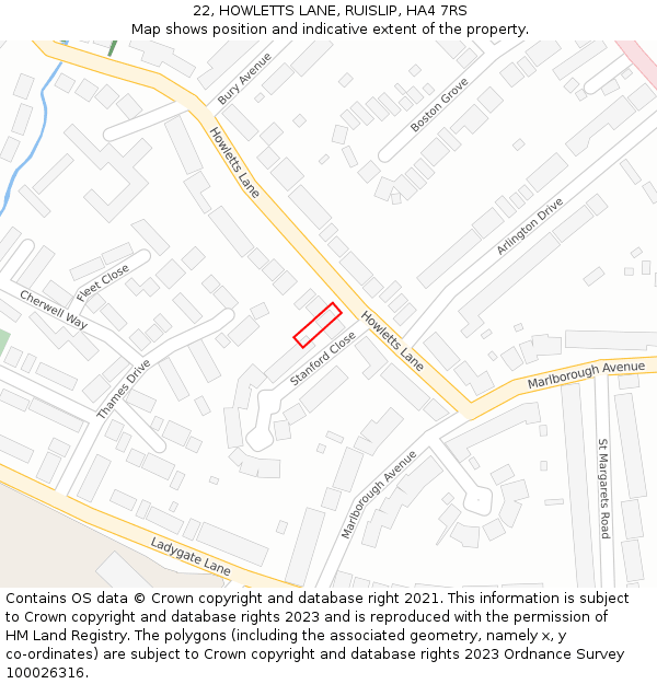 22, HOWLETTS LANE, RUISLIP, HA4 7RS: Location map and indicative extent of plot