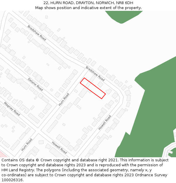 22, HURN ROAD, DRAYTON, NORWICH, NR8 6DH: Location map and indicative extent of plot