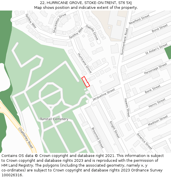22, HURRICANE GROVE, STOKE-ON-TRENT, ST6 5XJ: Location map and indicative extent of plot