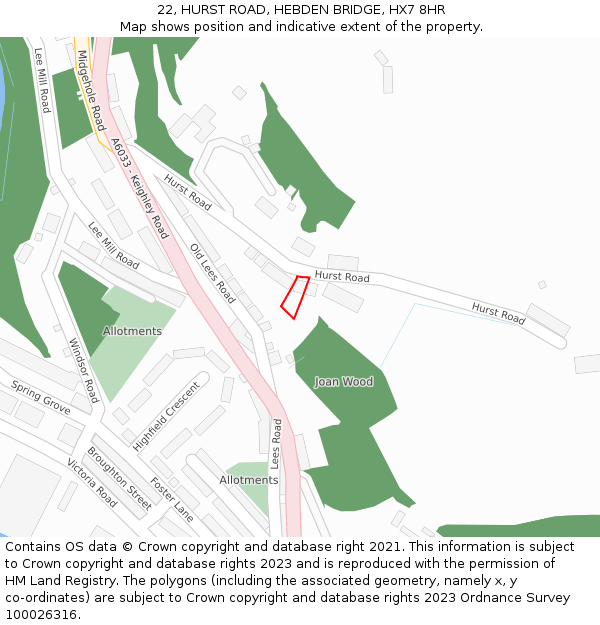 22, HURST ROAD, HEBDEN BRIDGE, HX7 8HR: Location map and indicative extent of plot