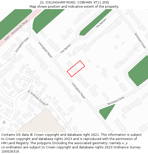 22, ICKLINGHAM ROAD, COBHAM, KT11 2NQ: Location map and indicative extent of plot