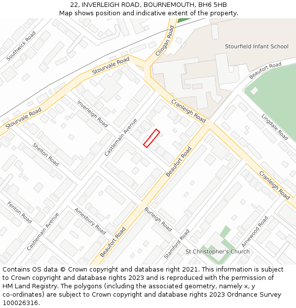 22, INVERLEIGH ROAD, BOURNEMOUTH, BH6 5HB: Location map and indicative extent of plot