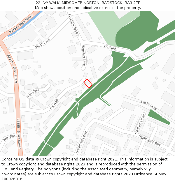 22, IVY WALK, MIDSOMER NORTON, RADSTOCK, BA3 2EE: Location map and indicative extent of plot
