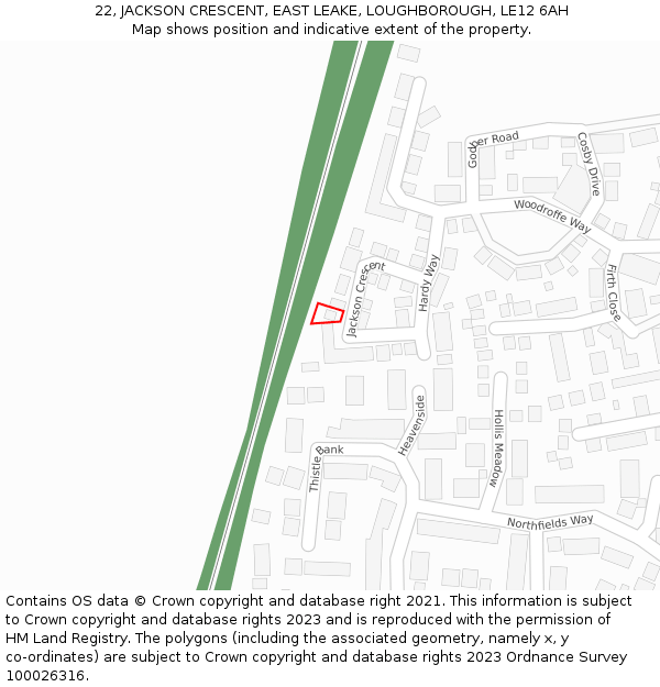 22, JACKSON CRESCENT, EAST LEAKE, LOUGHBOROUGH, LE12 6AH: Location map and indicative extent of plot