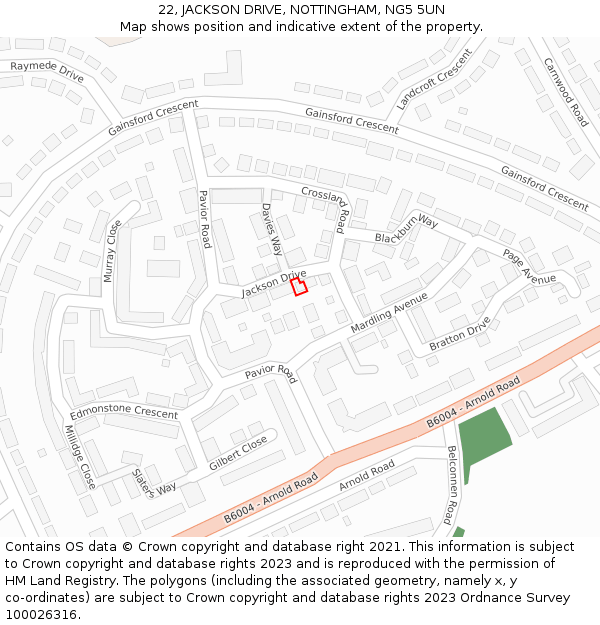 22, JACKSON DRIVE, NOTTINGHAM, NG5 5UN: Location map and indicative extent of plot