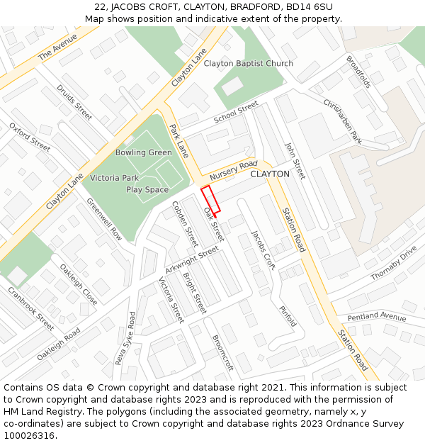 22, JACOBS CROFT, CLAYTON, BRADFORD, BD14 6SU: Location map and indicative extent of plot