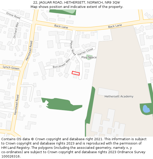 22, JAGUAR ROAD, HETHERSETT, NORWICH, NR9 3QW: Location map and indicative extent of plot