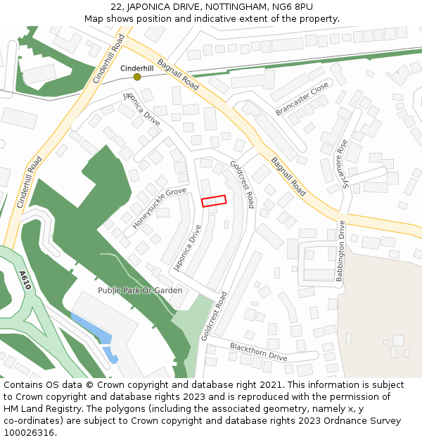 22, JAPONICA DRIVE, NOTTINGHAM, NG6 8PU: Location map and indicative extent of plot