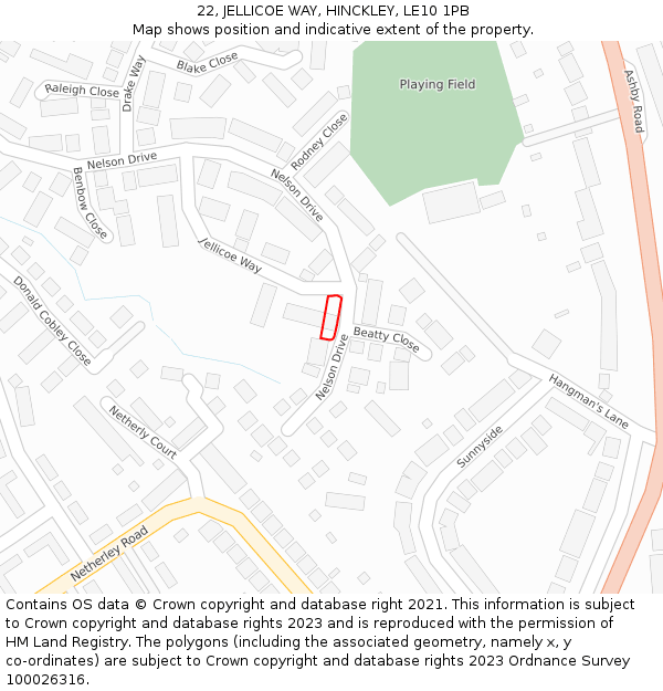 22, JELLICOE WAY, HINCKLEY, LE10 1PB: Location map and indicative extent of plot
