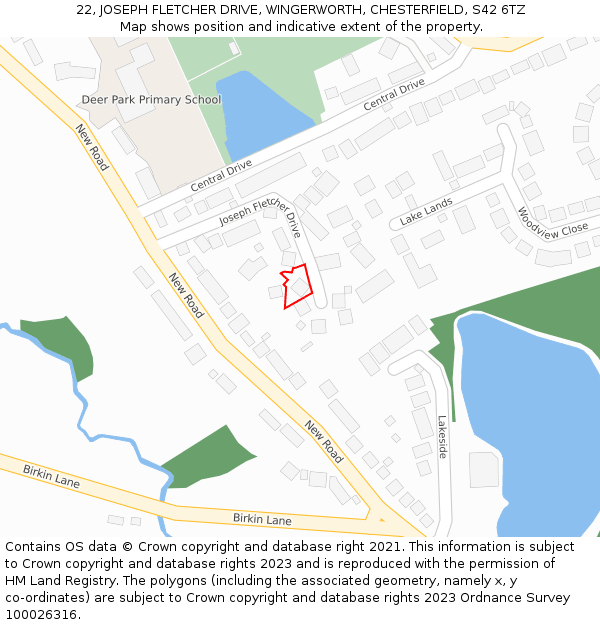 22, JOSEPH FLETCHER DRIVE, WINGERWORTH, CHESTERFIELD, S42 6TZ: Location map and indicative extent of plot