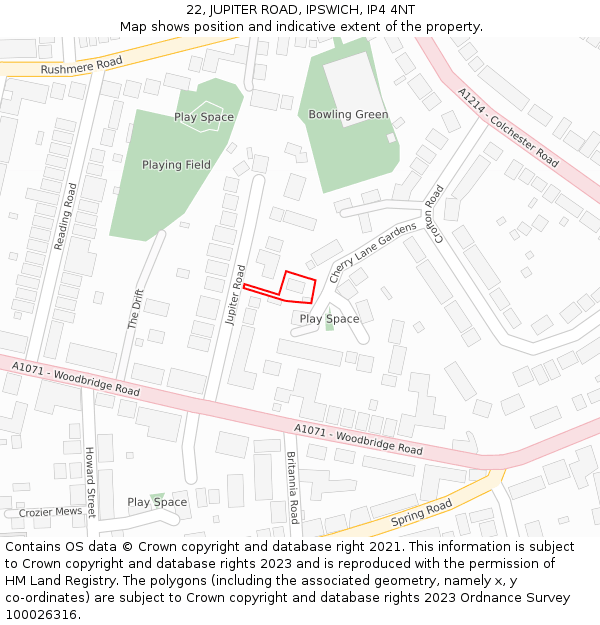 22, JUPITER ROAD, IPSWICH, IP4 4NT: Location map and indicative extent of plot