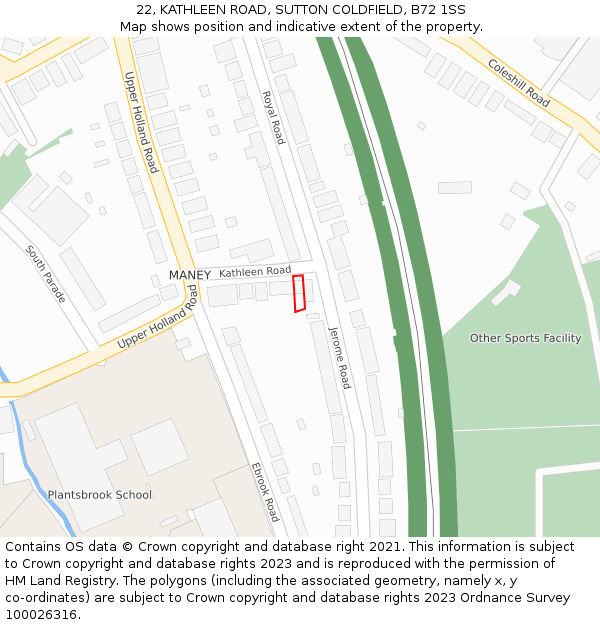 22, KATHLEEN ROAD, SUTTON COLDFIELD, B72 1SS: Location map and indicative extent of plot