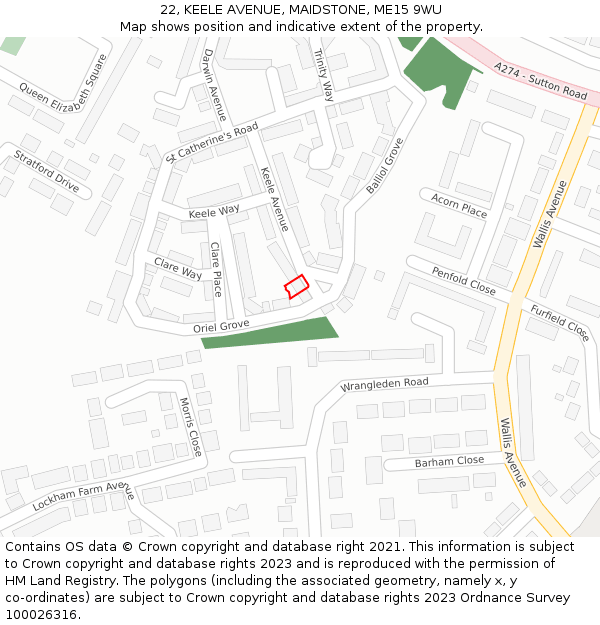 22, KEELE AVENUE, MAIDSTONE, ME15 9WU: Location map and indicative extent of plot