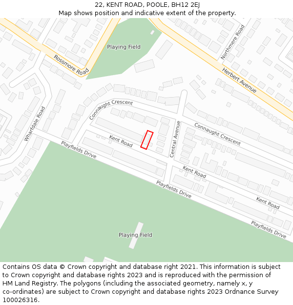 22, KENT ROAD, POOLE, BH12 2EJ: Location map and indicative extent of plot