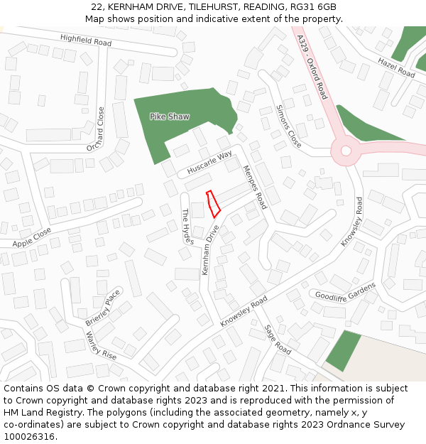 22, KERNHAM DRIVE, TILEHURST, READING, RG31 6GB: Location map and indicative extent of plot