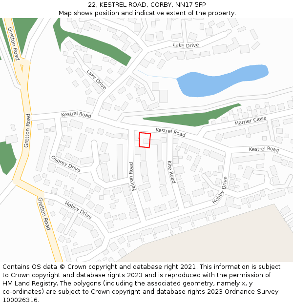 22, KESTREL ROAD, CORBY, NN17 5FP: Location map and indicative extent of plot